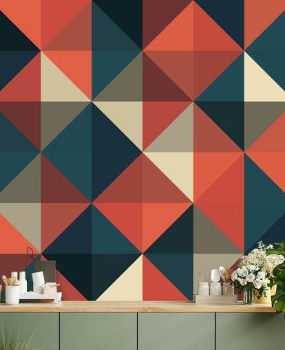 Papel pintado geométrico ápice azul y rojo