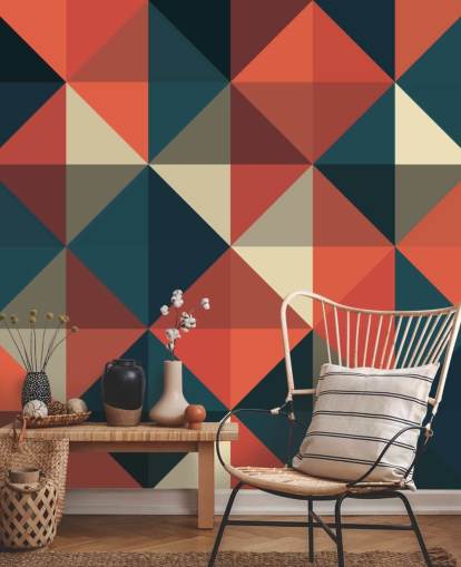 Papel pintado geométrico ápice azul y rojo Papel pintado geométrico ápice azul y rojo