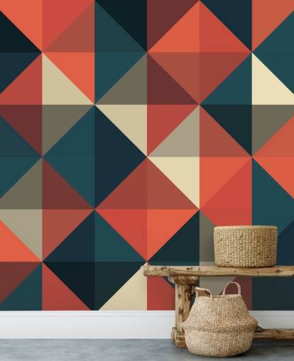 Papel pintado geométrico ápice azul y rojo Papel pintado geométrico ápice azul y rojo