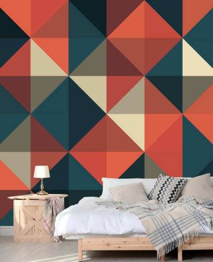 Papel pintado geométrico ápice azul y rojo