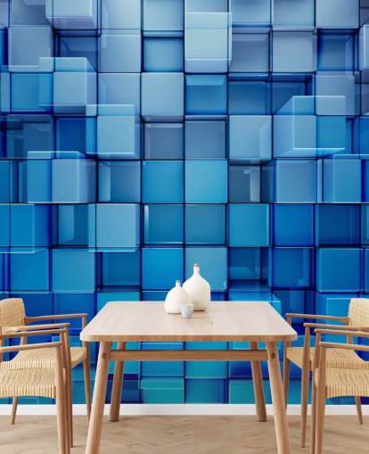 Blauw blok abstract behang Blauw blok abstract behang