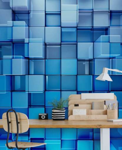 Blauw blok abstract behang