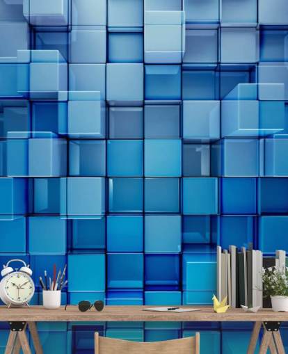 Blauw blok abstract behang