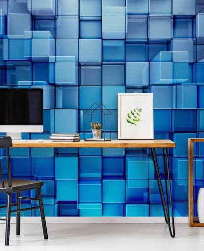 Blauw blok abstract behang