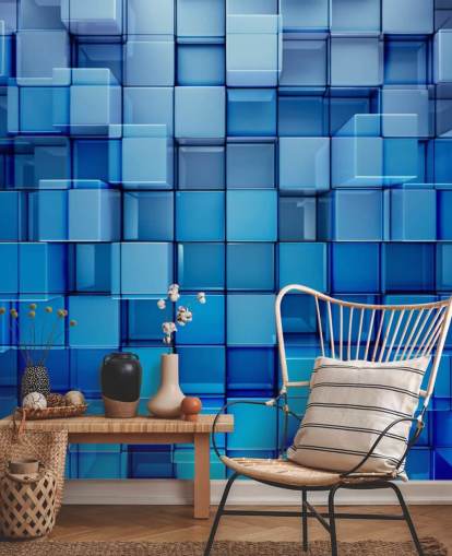Blauw blok abstract behang Blauw blok abstract behang
