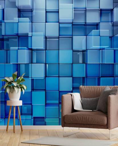 Blauw blok abstract behang