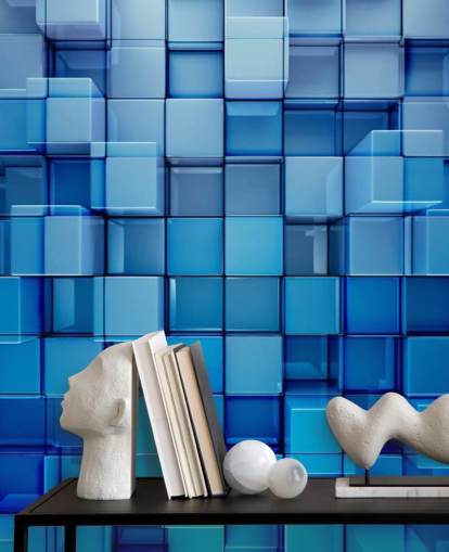 Blauw blok abstract behang