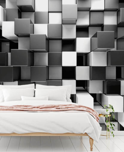 black and white 3D wallpaper mural called 3D Black and White Blocks for bedrooms and kitchens