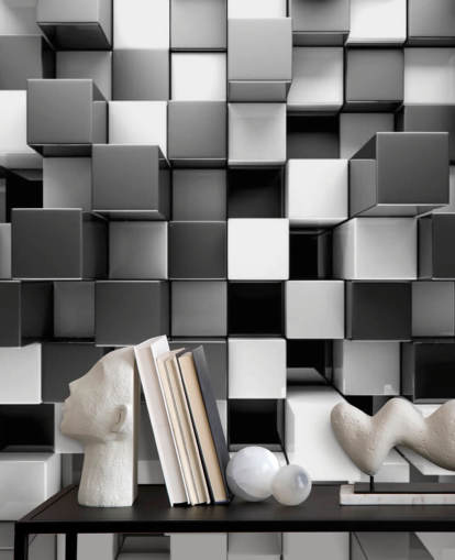 mural de papel pintado 3D en blanco y negro llamado Bloques en blanco y negro 3D para dormitorios y cocinas mural de papel pintado 3D en blanco y negro llamado Bloques en blanco y negro 3D para dormitorios y cocinas