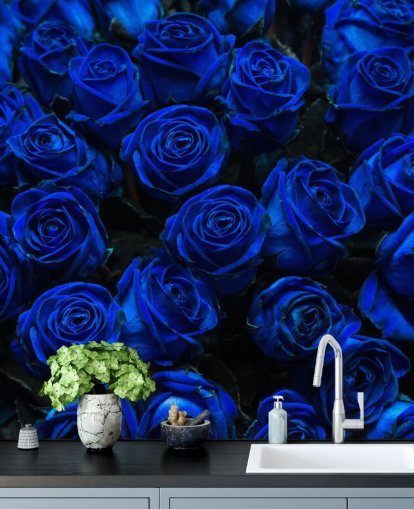 Papier Peint Roses Bleu Électrique