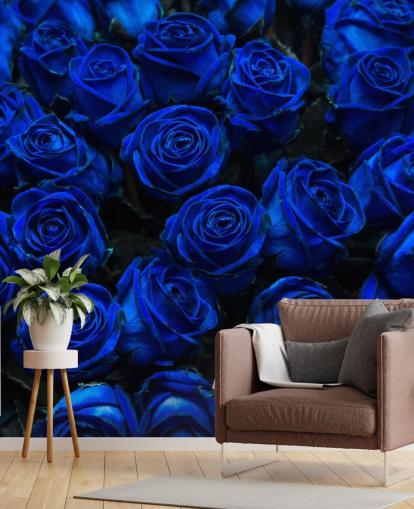 Elektrisch blauwe rozen behang