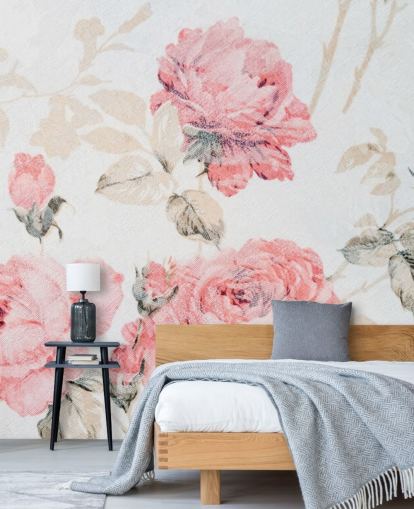 Rosa Vintage Blommor Väggmålning