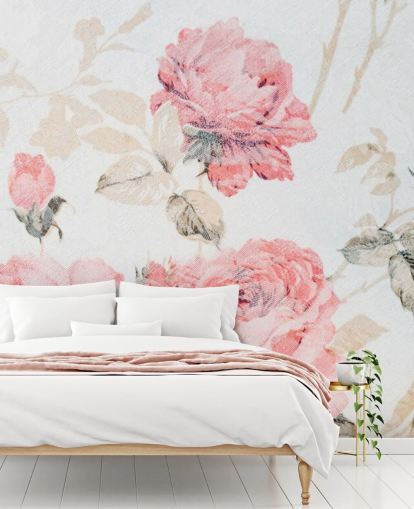 Pink Vintage Flowers Mural