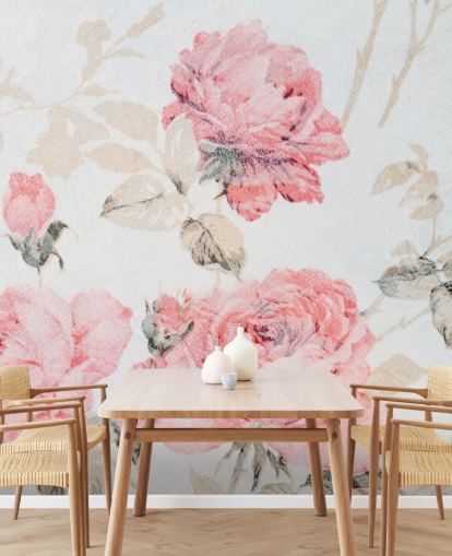 Pink Vintage Flowers Mural