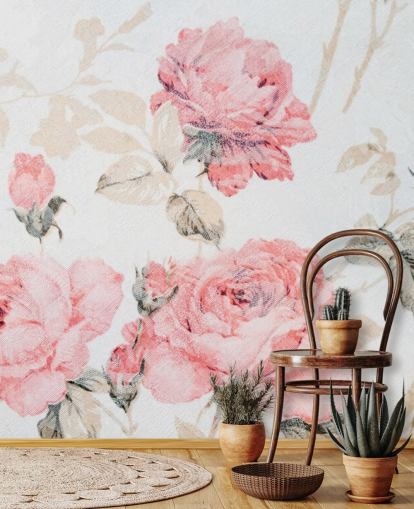 Rosa Vintage blomster Mural