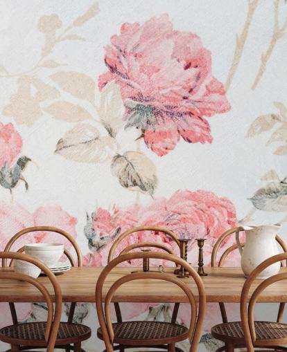 Pink Vintage Flowers Mural