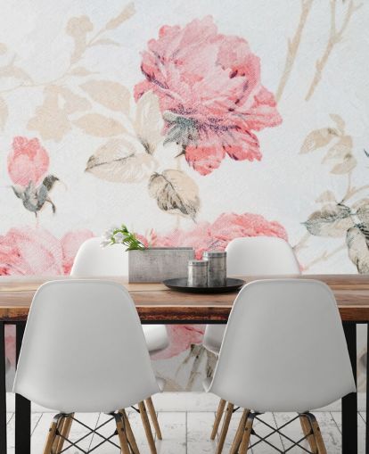 Pink Vintage Flowers Mural
