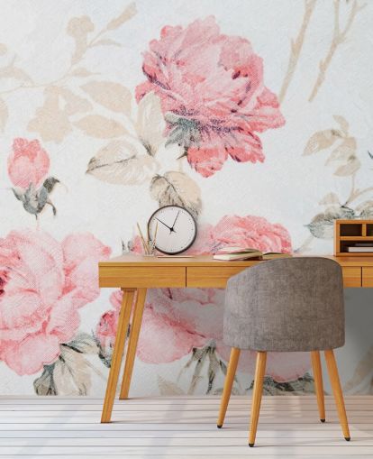 Pink Vintage Flowers Mural