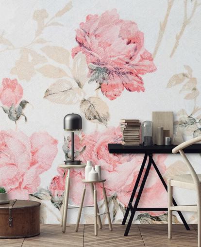 mural flores rosas vintage