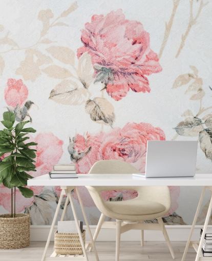 Mural de flores vintage rosa