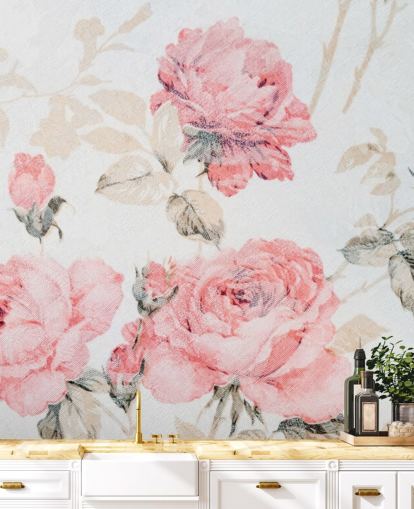 Murale Vintage Fleurs Roses