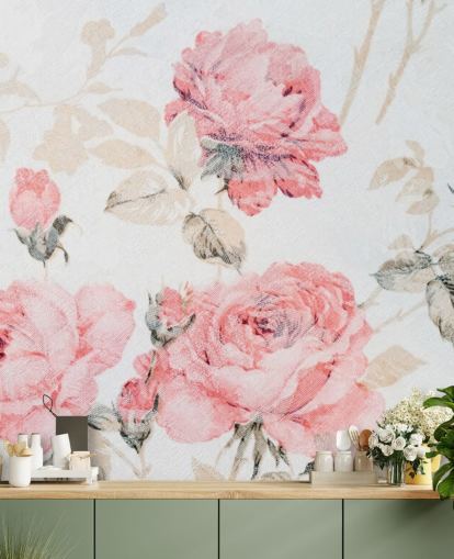 mural flores rosas vintage