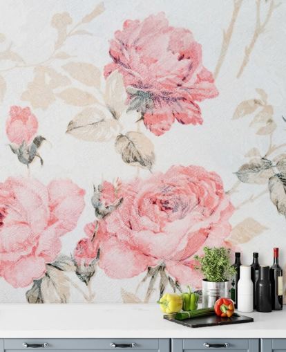 Pink Vintage Flowers Mural