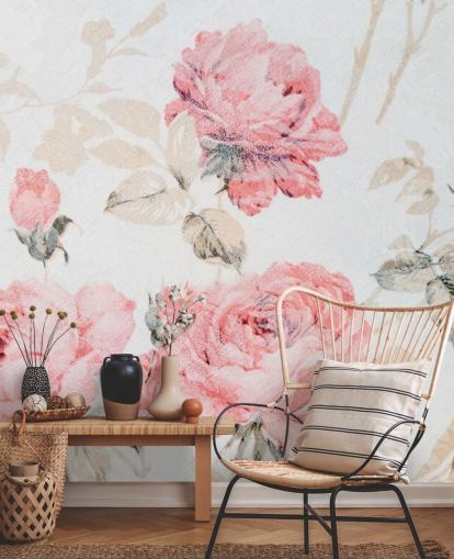 Pink Vintage Flowers Mural