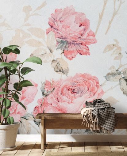 Murale Vintage Fleurs Roses