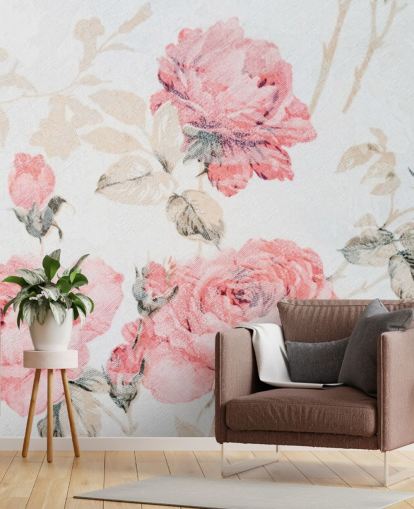 Pink Vintage Flowers Mural