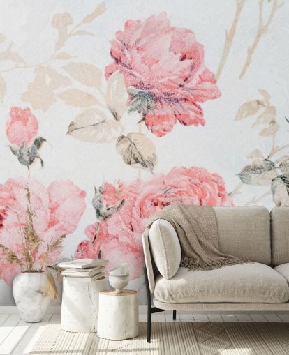 Pink Vintage Flowers Mural Pink Vintage Flowers Mural