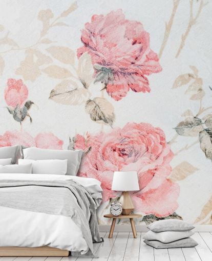 Rosa Vintage Blommor Väggmålning