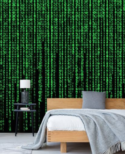 Carta da parati verde con codifica e numeri