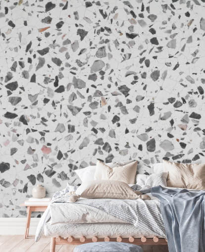 Papel pintado Terrazo Moteado Gris y Blanco
