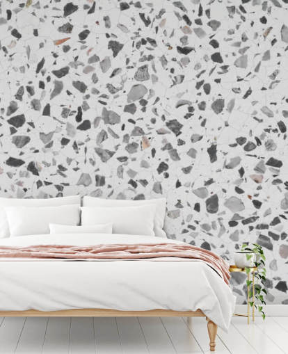 Papel de parede de terrazzo salpicado cinza e branco