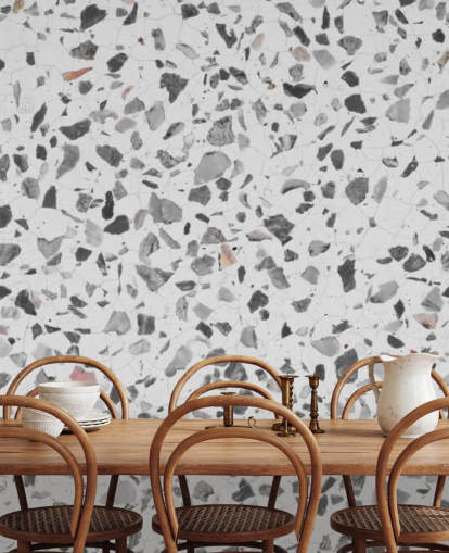 Papier Peint Terrazzo Moucheté Gris et Blanc Papier Peint Terrazzo Moucheté Gris et Blanc