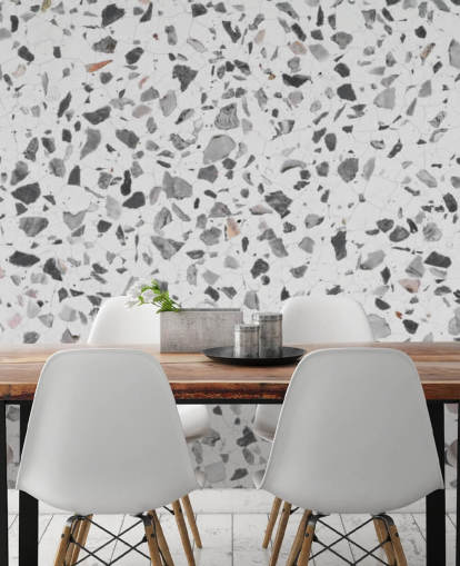 Grau und Weiß gesprenkelte Terrazzo-Tapete