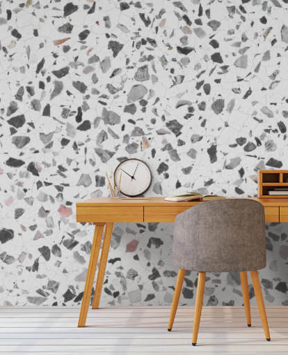 Papel de parede de terrazzo salpicado cinza e branco