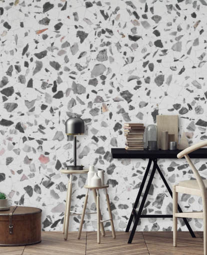 Carta da parati in terrazzo maculato grigio e bianco Carta da parati in terrazzo maculato grigio e bianco