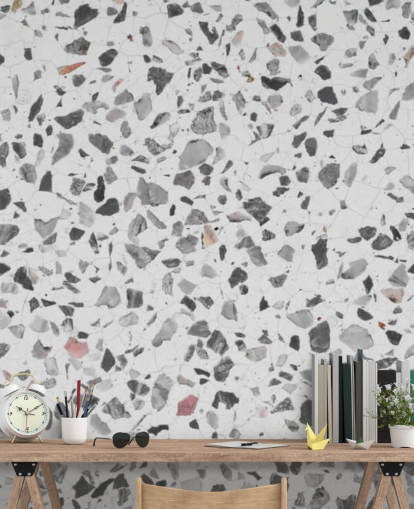 Papel de parede de terrazzo salpicado cinza e branco