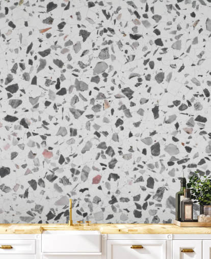 Papel pintado Terrazo Moteado Gris y Blanco