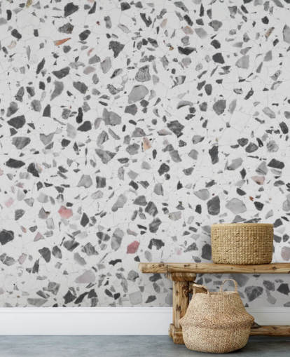 Papel de parede de terrazzo salpicado cinza e branco