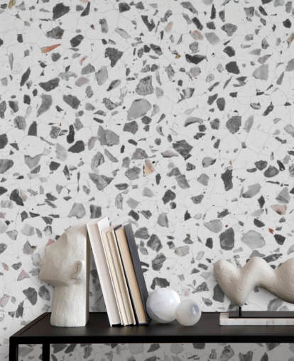 Grey and White Speckled Terrazzo Wallpaper