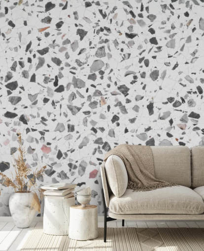 Harmaa ja valkoinen pilkullinen Terrazzo Taustakuva Harmaa ja valkoinen pilkullinen Terrazzo Taustakuva