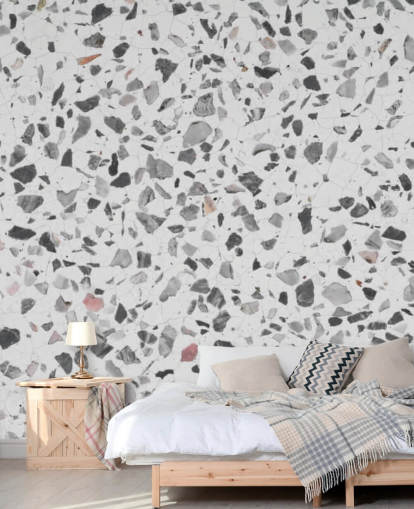 Papier Peint Terrazzo Moucheté Gris et Blanc Papier Peint Terrazzo Moucheté Gris et Blanc