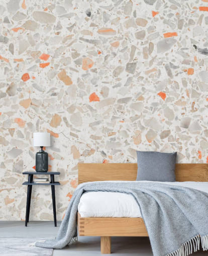 Blek rosa og smatters av oransje Terrazzo Bakgrunn Blek rosa og smatters av oransje Terrazzo Bakgrunn