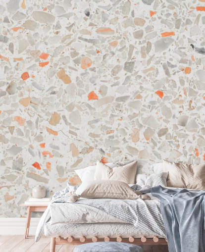Hellrosa und orangefarbene Terrazzo-Tapete