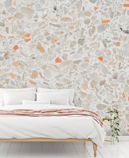 Pale Pink and Smatters of Orange Terrazzo Wallpaper Pale Pink and Smatters of Orange Terrazzo Wallpaper