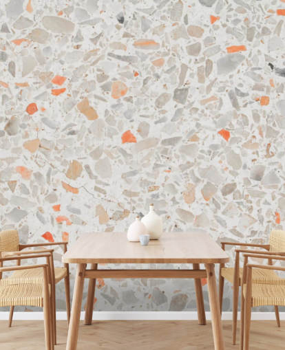 Hellrosa und orangefarbene Terrazzo-Tapete
