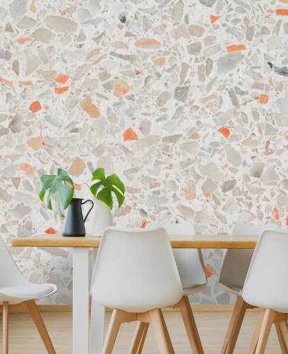 Pale Pink and Smatters of Orange Terrazzo Wallpaper